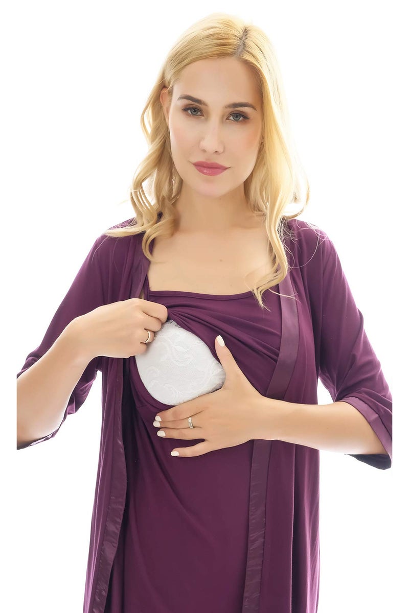 Bearsland Maternity Women's 3 Pieces Soft Nursing Pajamas Set Postpartum Sleepwear for Breastfeeding - Image 5